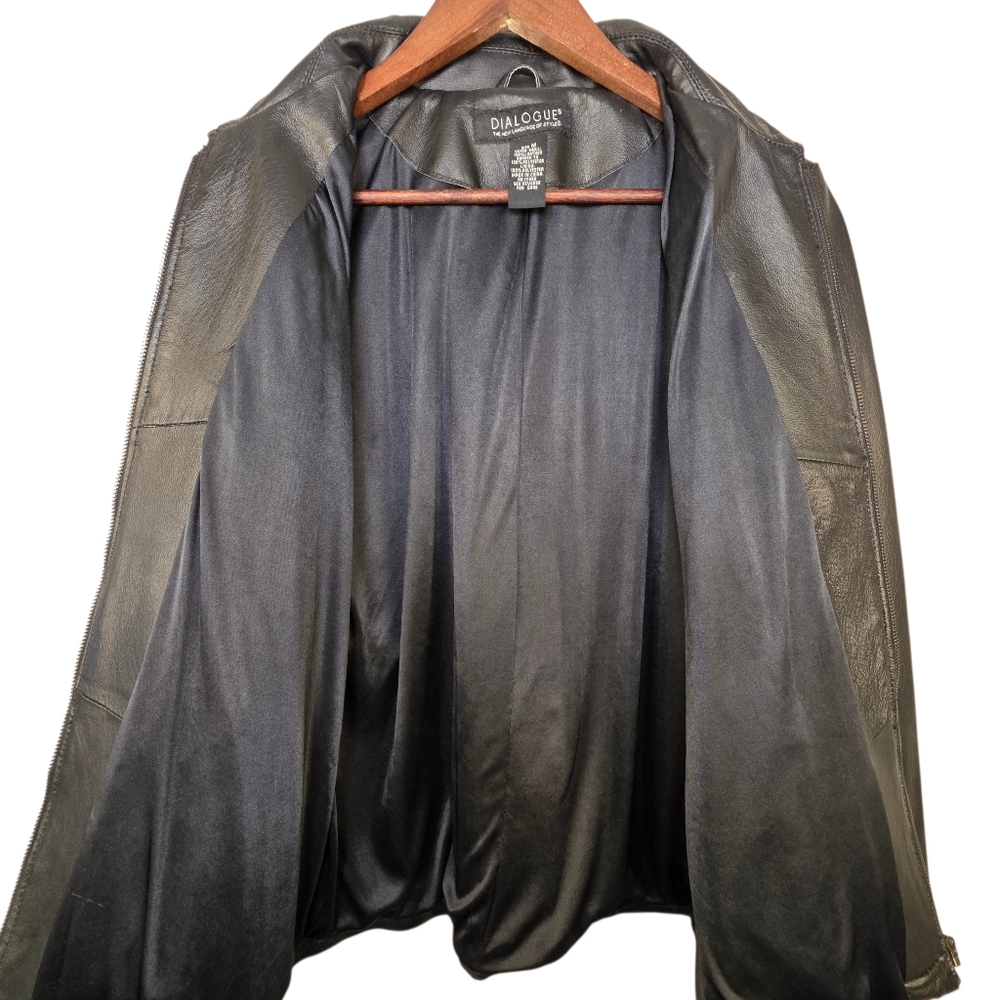 Dialogue Black Leather Zip-Up Jacket – Size M - Bikercore Y2K Style - Picture 10 of 17